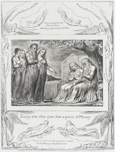 Jób és felesége alamizsnát kapnak alkotó: William Blake
