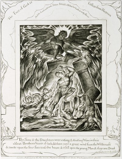 Jób fiait és leányait legyőzi Sátán alkotó: William Blake