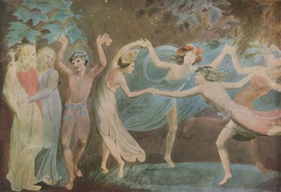 Oberon, Titánia és Puck táncoló tündérekkel, 1786 alkotó: William Blake