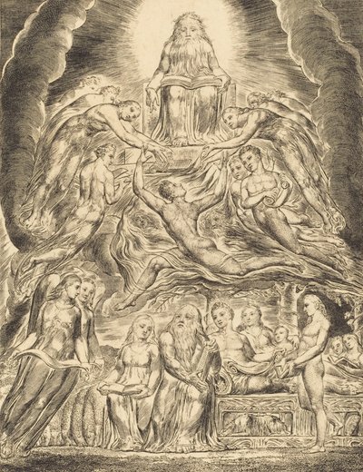Sátán Isten trónja előtt, 1825. alkotó: William Blake