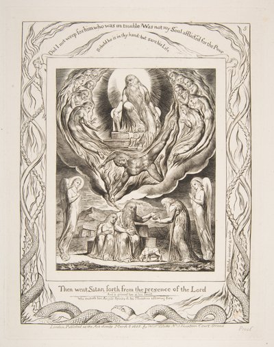 Sátán kivonul az Úr jelenlétéből, Jób könyvének illusztrációiból, 1825-26. alkotó: William Blake