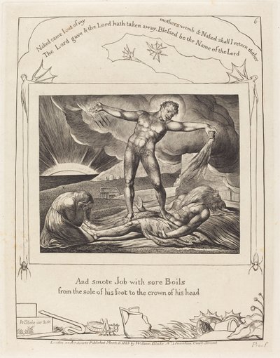 A Sátán megsemmisíti az állást, 1825. alkotó: William Blake