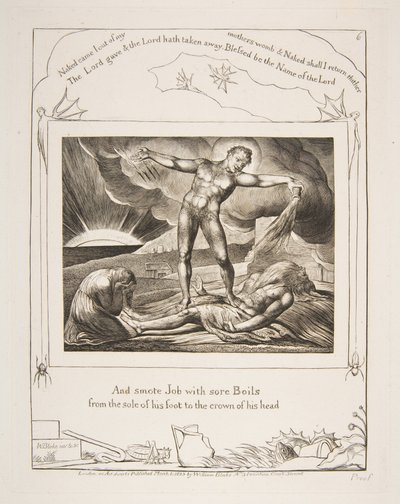 A Sátán megsérti Jóbot, a Jób könyvének illusztrációiból, 1825-26. alkotó: William Blake