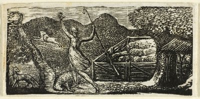 Pásztor elűzi a farkast, Vergilius pásztoraiból alkotó: William Blake