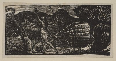 Pásztor kerget el egy farkast, a Thorntons Pastorals of Vergil-ből, 1821. alkotó: William Blake