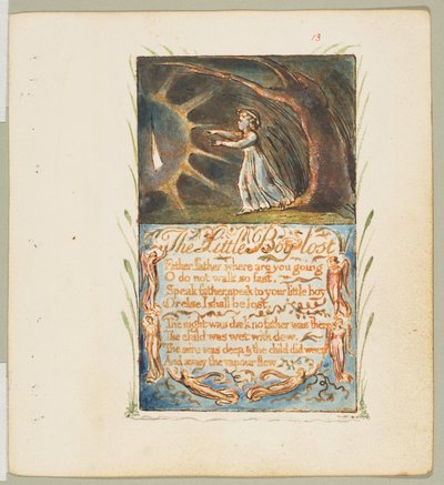 Dalok az ártatlanságról és az élményről: Little Boy Lost, kb. 1825. alkotó: William Blake