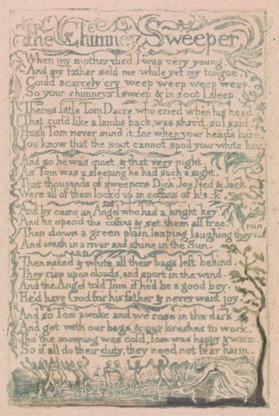 Az ártatlanság és az élmény dalai, 10. tányér, A kéményseprő (Bentley 12) alkotó: William Blake
