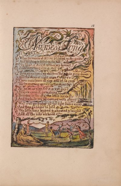 Az ártatlanság és a tapasztalat dalai, 13. lemez, ápolónő dala (Bentley 24) alkotó: William Blake