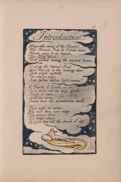 Az ártatlanság és a tapasztalat dalai, 31. lemez, Bevezetés (Bentley 30) alkotó: William Blake