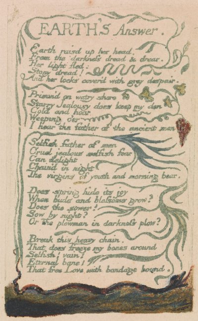 Songs of Inocence and of Experience, 35. tábla, A Föld válasza (Bentley 31.) alkotó: William Blake