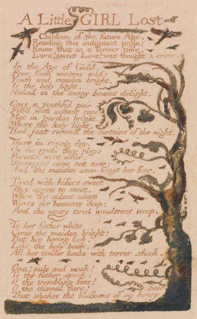 Dalok az ártatlanságról és az élményről, 44. lemez, Egy elveszett kislány (Bentley 51) alkotó: William Blake