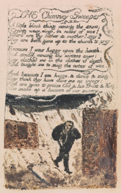 Songs of Inocence and of Experience, 45. tábla, "Kéményseprő" (Bentley 37) alkotó: William Blake