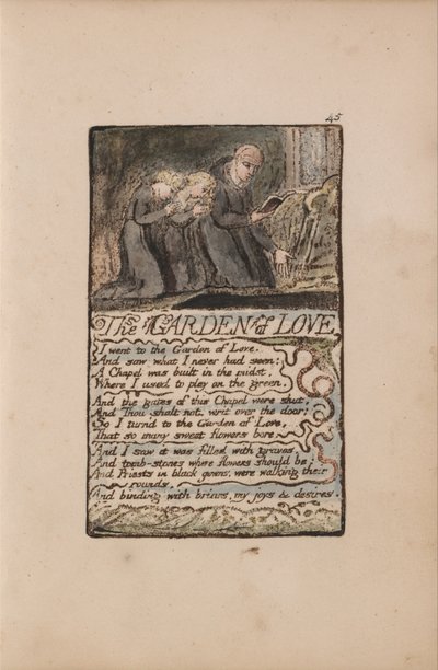 Az ártatlanság és a tapasztalat dalai, Tábla 45, A szerelem kertje (Bentley 44) alkotó: William Blake