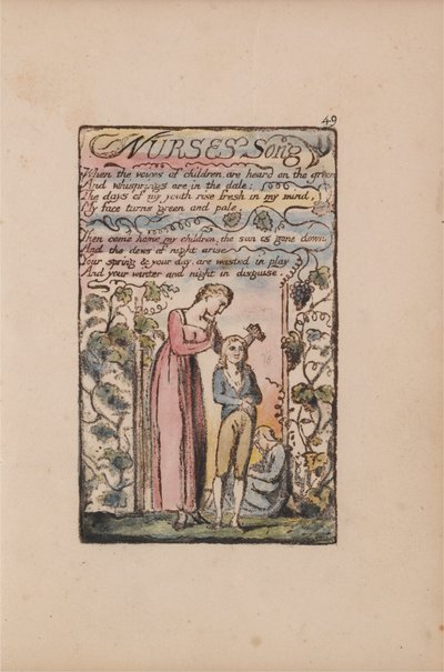 Songs of Inocence and of Experience, 49. tábla, Nurses Song (Bentley 38) alkotó: William Blake