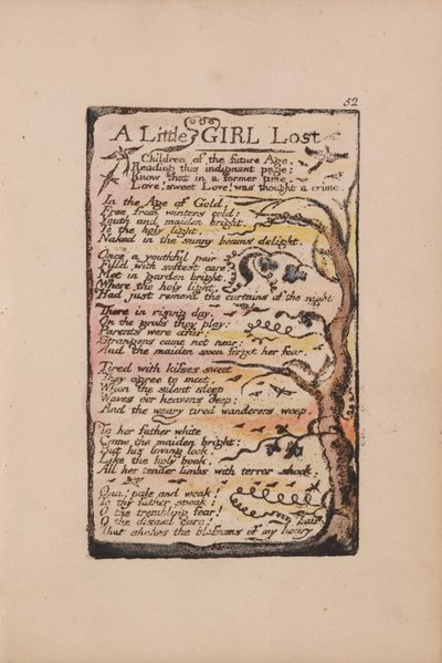 Dalok az ártatlanságról és az élményről, 52. tábla, Egy elveszett kislány (Bentley 51.) alkotó: William Blake