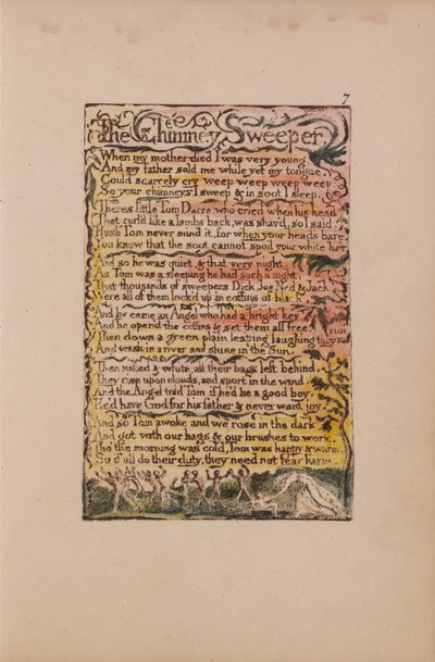 Az ártatlanság és az élmény dalai, 7. tányér, A kéményseprő (Bentley 12) alkotó: William Blake