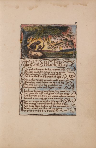 Songs of Inocence and of Experience, 8. tábla, The Little Black Boy (Bentley 9) alkotó: William Blake