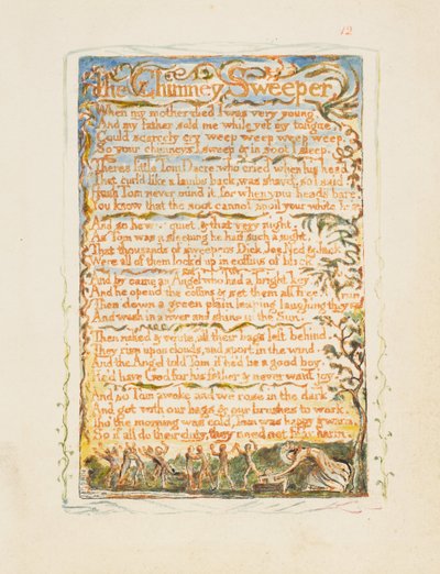 Az ártatlanság és az élmény dalai: A kéményseprő, kb. 1825. alkotó: William Blake