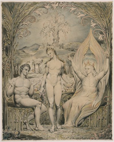 Rafael arkangyal Ádámmal és Évával (illusztráció: Milton elveszett paradicsoma) alkotó: William Blake