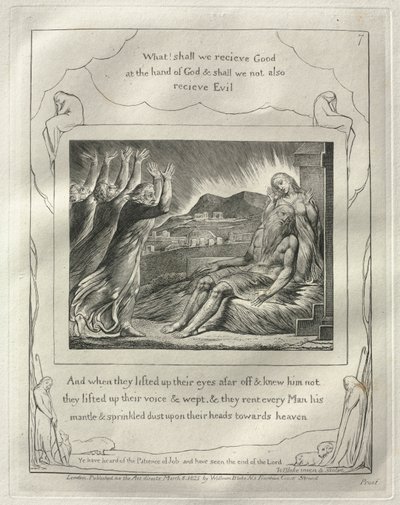 Jób könyve: 7. sz., És amikor messziről felemelték szemüket, és nem ismerték őt, felemelték hangjukat és sírtak alkotó: William Blake