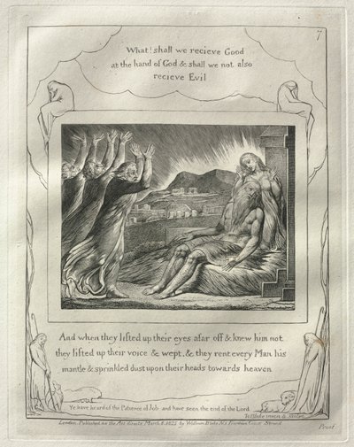 Jób könyve: 7. sz., És amikor már messziről felemelték szemüket, és nem ismerték őt..., 1825. alkotó: William Blake