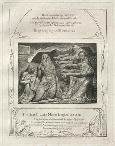 Jób könyve: Pl. 10, Az igazságos embert kinevetik alkotó: William Blake
