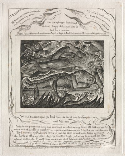 Jób könyve: Pl. 11, Álmokkal az ágyamon megijesztesz és megrémítesz / látomásokkal alkotó: William Blake