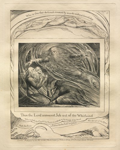 Jób könyve: Pl. 13, Akkor az Úr válaszolt Jóbnak a forgószélből alkotó: William Blake