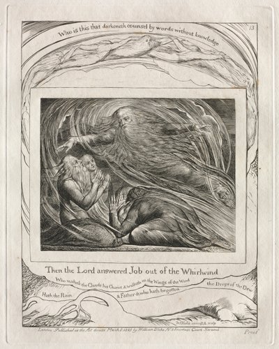 Jób könyve: Pl. 13, Akkor az Úr válaszolt Jóbnak a Forgószélből, 1825. alkotó: William Blake