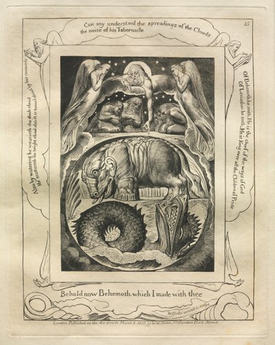 Jób könyve: Pl. 15, Íme, Behemót, amelyet veled készítettem, 1825. alkotó: William Blake