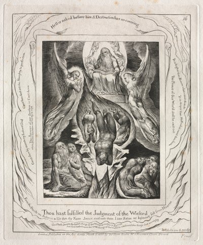 Jób könyve: Pl. 16, Beteljesítetted a gonoszok ítéletét alkotó: William Blake
