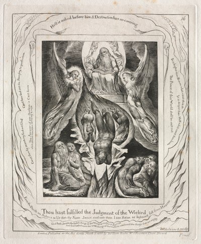 Jób könyve: Pl. 16, Beteljesítetted a gonoszok ítéletét, 1825. alkotó: William Blake