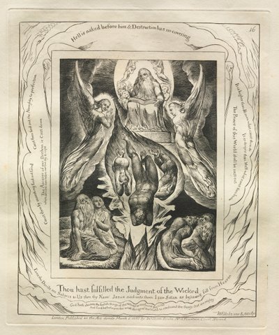 Jób könyve: Pl. 16, Beteljesítetted a gonoszok ítéletét, 1825. alkotó: William Blake