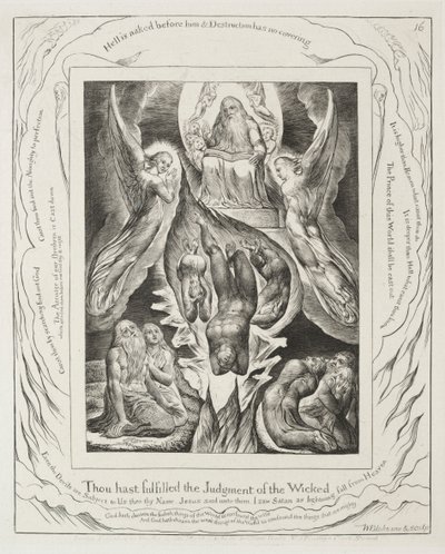 Jób könyve: Pl. 16, Beteljesítetted a gonoszok ítéletét alkotó: William Blake