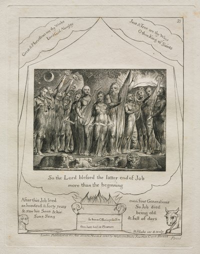 Jób könyve: Pl. 21, Megáldotta tehát az Úr Jób utolsó végét / jobban, mint a kezdetet alkotó: William Blake