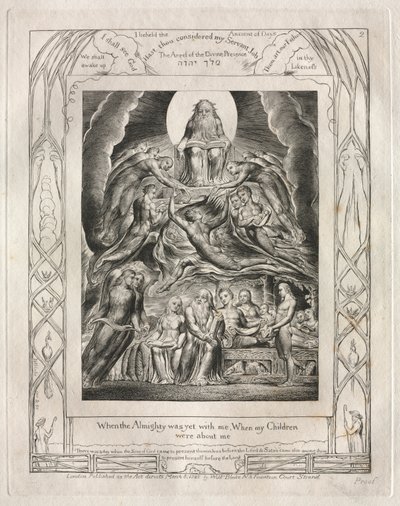 Jób könyve: Pl. 2, Mikor még velem volt a Mindenható, Mikor gyermekeim..., 1825. alkotó: William Blake