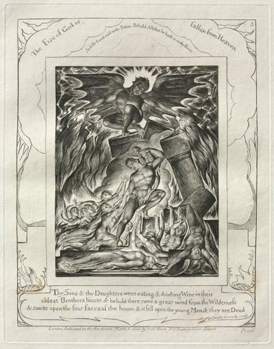 Jób könyve: Pl. 3, Fiaid és lányaid ettek és bort ittak..., 1825. alkotó: William Blake