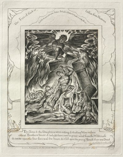 Jób könyve: Pl. 3, A fiaid és a lányaid ettek és bort ittak a legidősebb testvéreik házában alkotó: William Blake