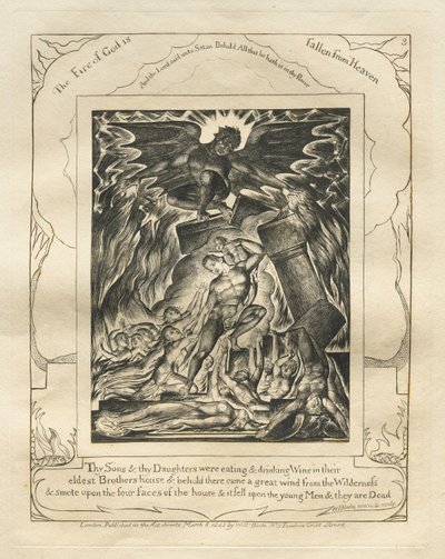 Jób könyve: Pl. 3, A fiaid és a lányaid ettek és bort ittak a legidősebb testvéreik házában alkotó: William Blake