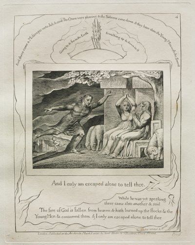 Jób könyve: Pl. 4, És csak egyedül menekültem meg, hogy elmondjam neked alkotó: William Blake