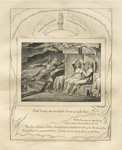 Jób könyve: Pl. 4, És csak egyedül menekültem meg, hogy elmondjam neked alkotó: William Blake