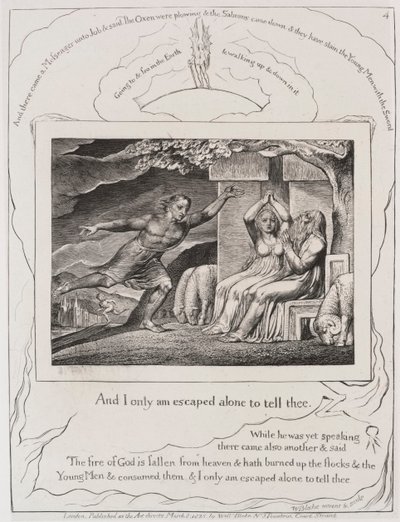Jób könyve: Pl. 4, és csak egyedül szöktem meg, hogy elmondjam neked alkotó: William Blake