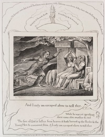 Jób könyve: Pl. 4, és egyedül menekültem meg, hogy elmondjam neked, 1825. alkotó: William Blake