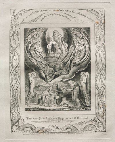 Jób könyve: Pl. 5, Aztán kiment a Sátán az Úr színe elől, 1825. alkotó: William Blake