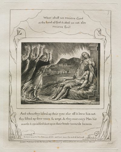 Jób könyve: Pl. 7, És amikor messziről felemelték szemüket, és nem ismerték őt..., 1825. alkotó: William Blake