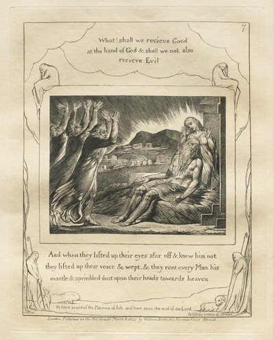 Jób könyve: Pl. 7, És amikor messziről felemelték szemüket, és nem ismerték őt..., 1825. alkotó: William Blake