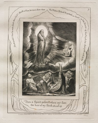 Jób könyve: Pl. 9, Aztán egy Szellem haladt el az arcom előtt, testem szőrszála felállt, 1825. alkotó: William Blake
