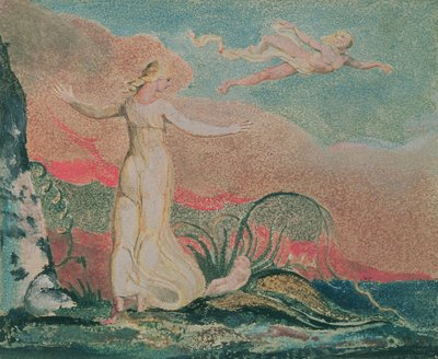 Thel könyve; 4. tábla Thel in the Vale of Har, 1794 (színes domborműves rézkarc) alkotó: William Blake