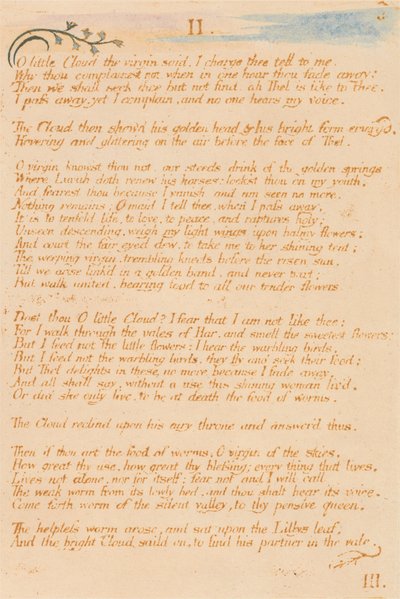 Thel könyve, 5. tábla, II. Ó kis Felhő . . . . alkotó: William Blake