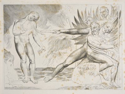 A korrupt tisztviselők köre: A Ciampolo Infernót gyötörő ördögök, XXII. ének, illusztráció Dante Alighieri „Isteni színjátékához”, 1827-38 (metszet) alkotó: William Blake